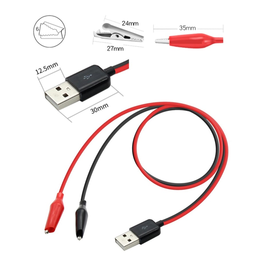 سلك USB مع نهاية فم التمساح بطول 50 سم