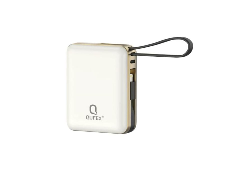 شاحن متنقل PD بسعة 10,000mAh مع كيبل تايب سي + كيبل آيفون مدمج - بيج