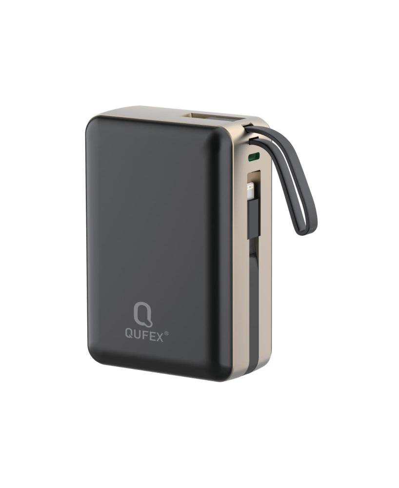 شاحن متنقل PD بسعة 30,000mAh  مع كيبل تايب سي + كيبل آيفون مدمج - أسود