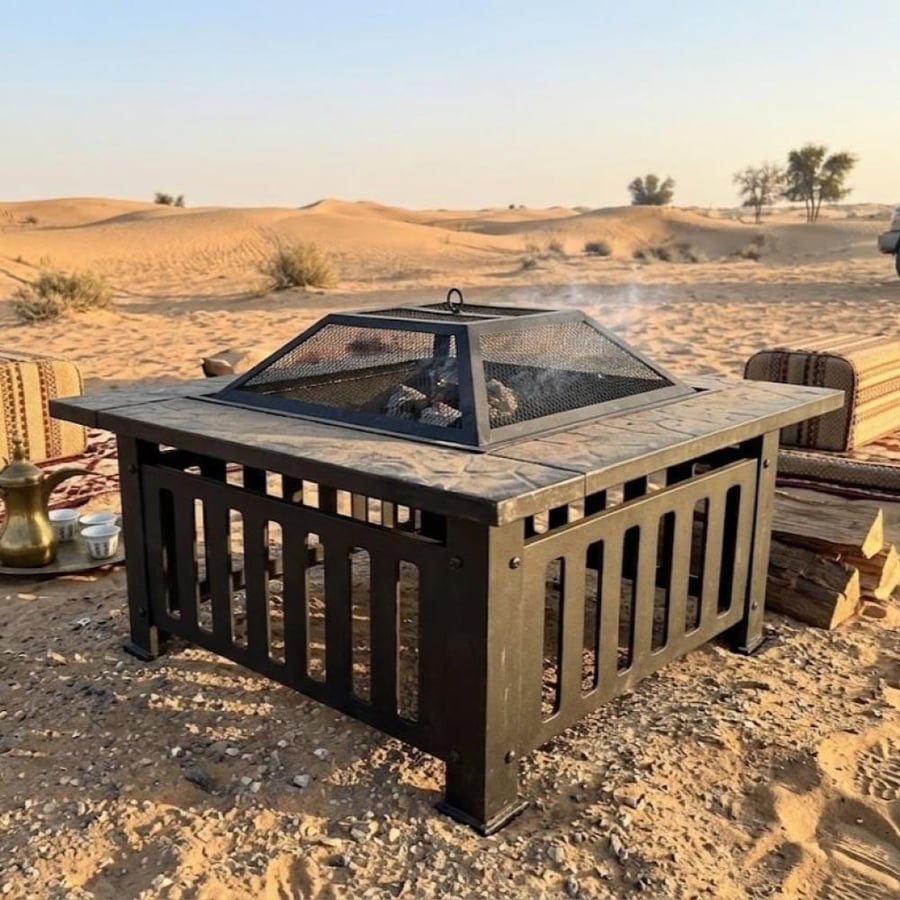 منقل شواء وتدفئة معدنية مربعة 80×80 سم