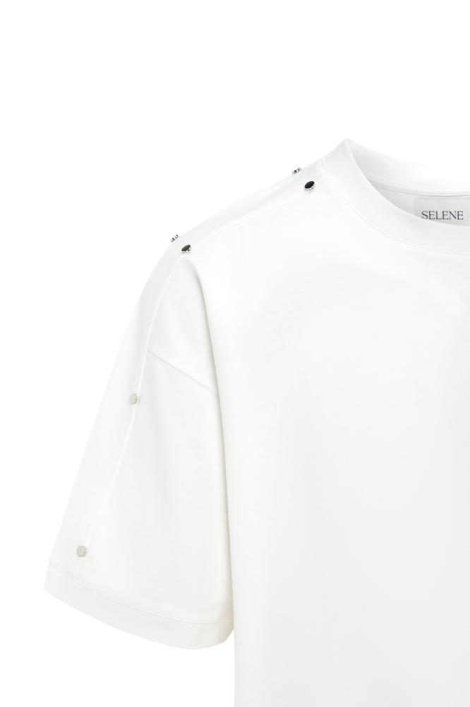 Unisex Oversized T-Shirt with Utility Pocket and Shoulder Details – White
