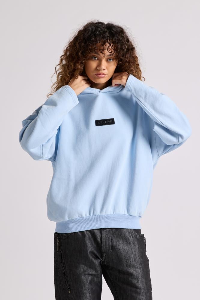 Hoodie with wide cut Acid Wash for unisex light blue