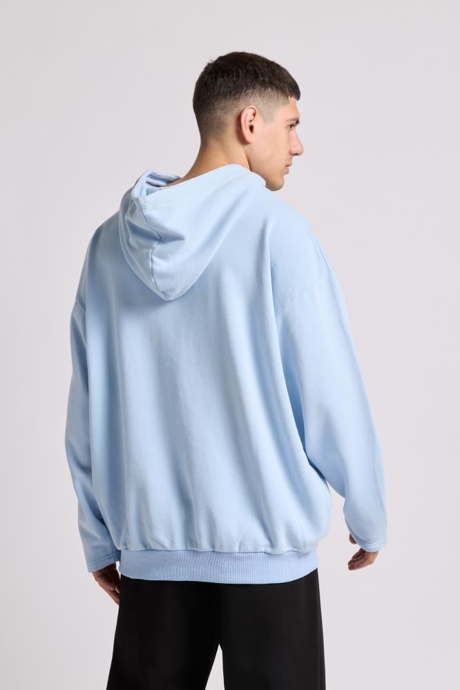 Hoodie with wide cut Acid Wash for unisex light blue