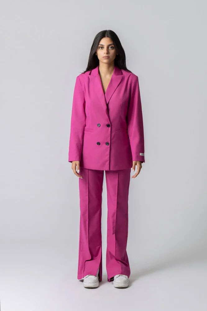 Women's formal jacket with a long fuchsia cut