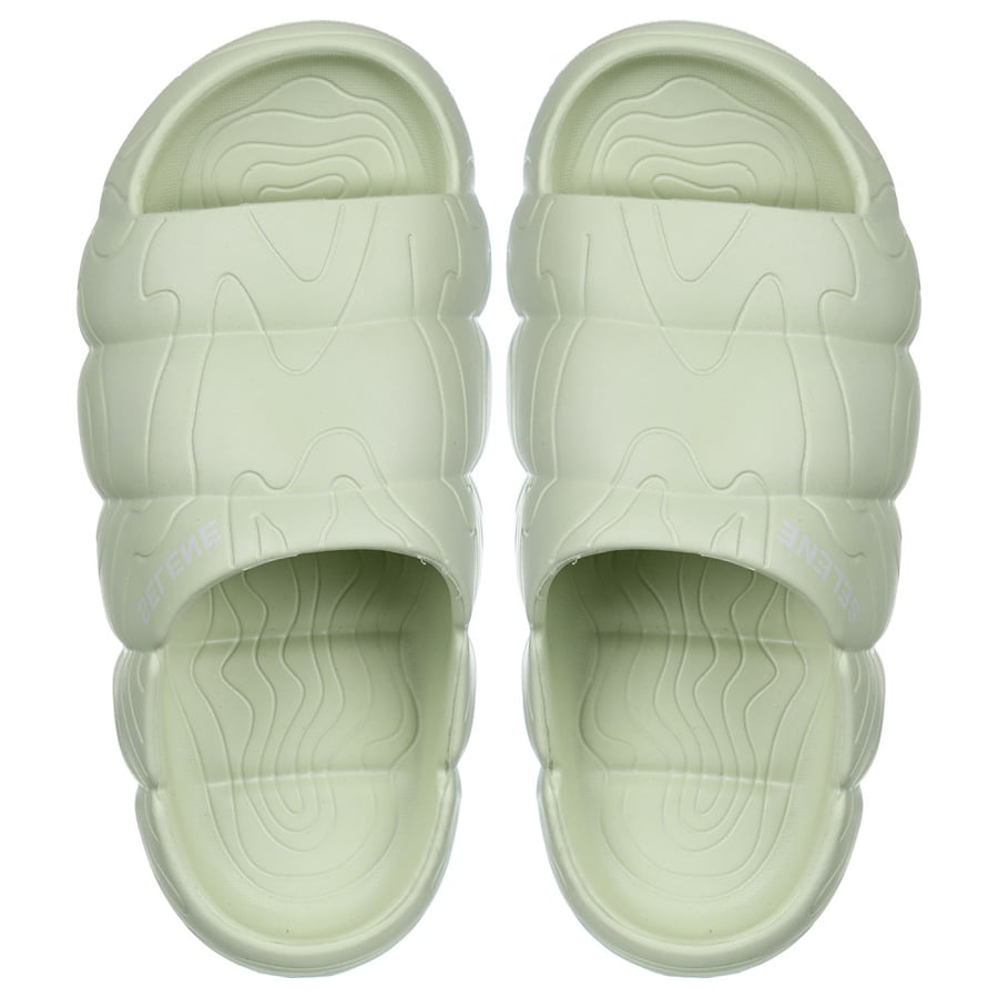 Open-Toe Slides with Ridged Rubber Sole – Light Green