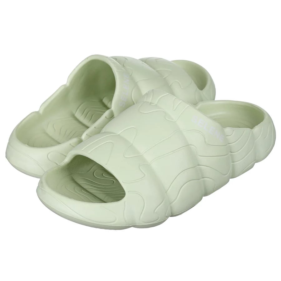 Open-Toe Slides with Ridged Rubber Sole – Light Green