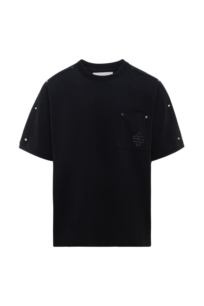Unisex Oversized T-Shirt with Utility Pocket and Shoulder Details – Black