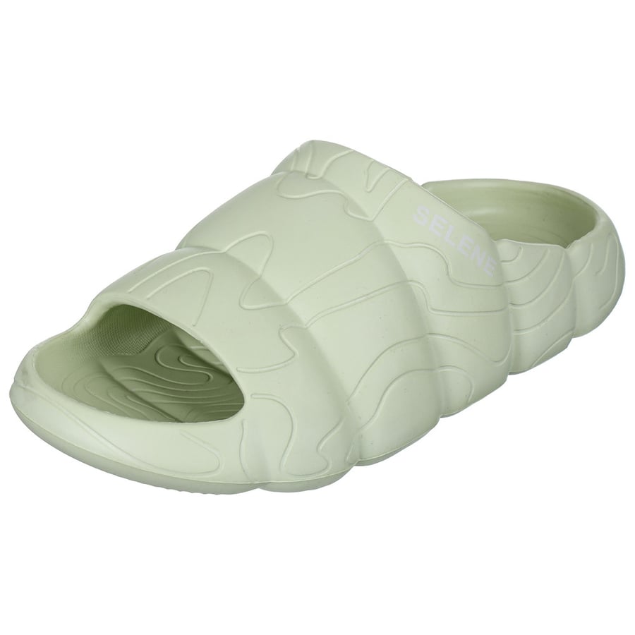 Open-Toe Slides with Ridged Rubber Sole – Light Green