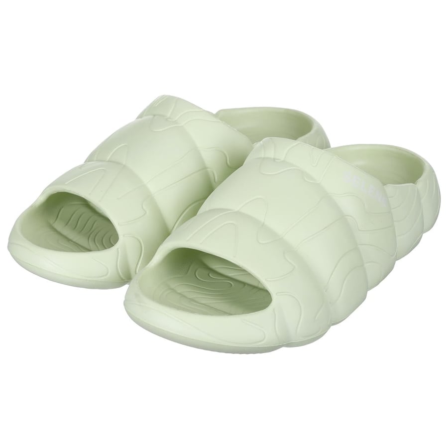 Open-Toe Slides with Ridged Rubber Sole – Light Green