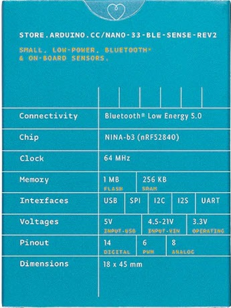 مواصفات Arduino Nano 33 BLE Sense Rev2 with headers
