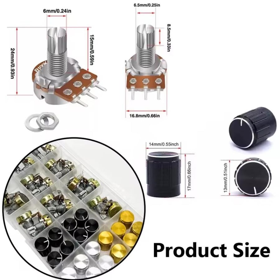 مجموعة مقاومات متغيرة (Potentiometer Kit) مع مقابض ألومنيوم