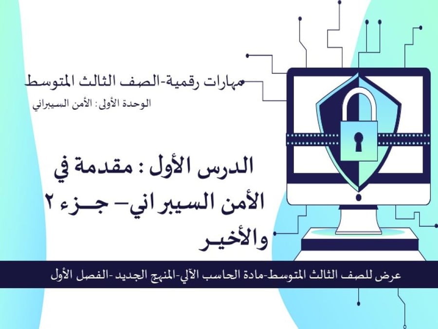 عرض الصف الثالث المتوسط-الدرس1 : مقدمة في الأمن السيبراني-جزء2 والأخير