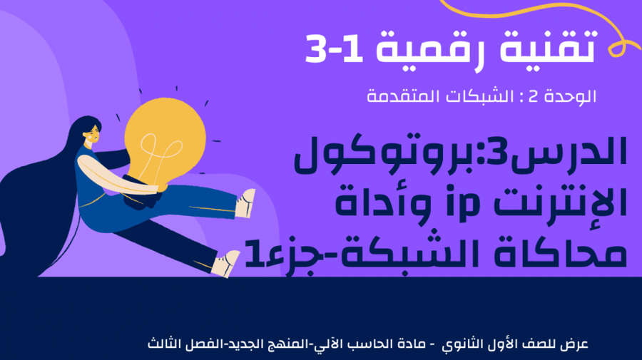 عرض تقنية رقمية 1-3 ثانوي-الدرس3:بروتوكول الإنترنت ip وأداة محاكاة الشبكة-جزء1