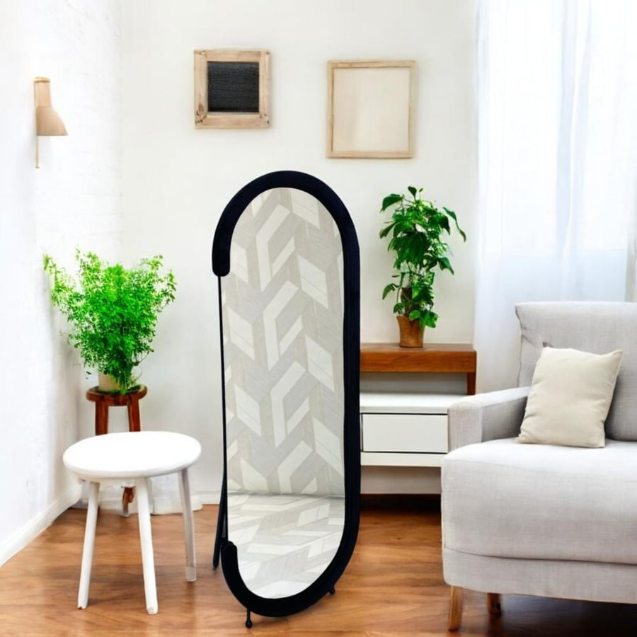 Oval velvet stand mirror