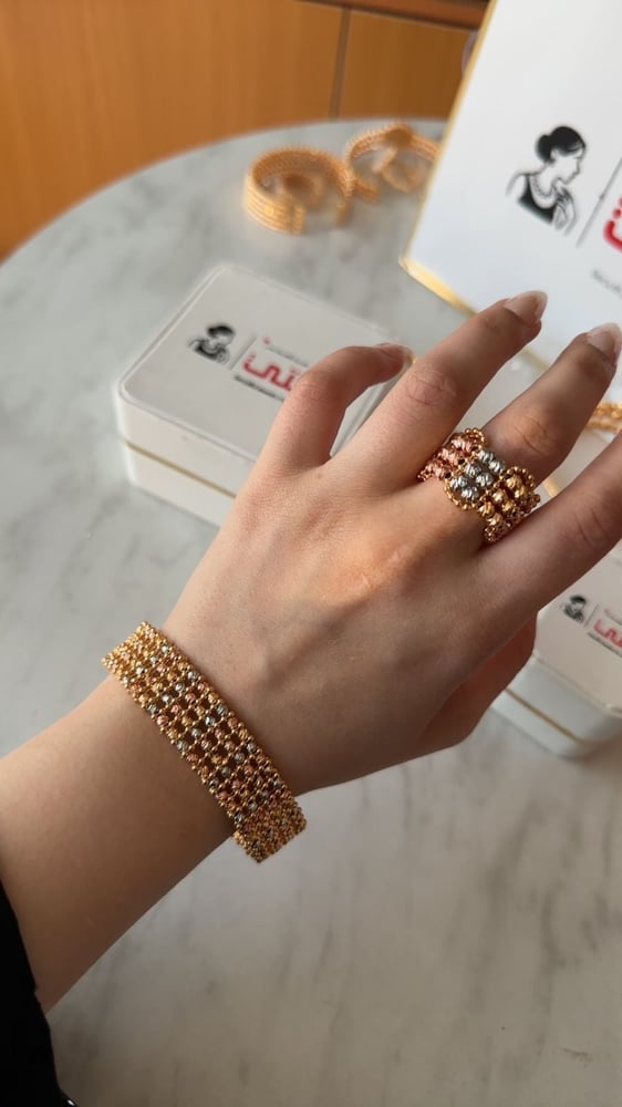 طقم سوار وخاتم بريق الألوان الثلاثة✨💍