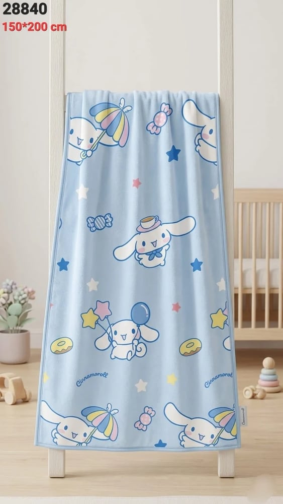 بطانية سينامورول (Cinnamoroll) الأصلية بلونها الأزرق السماوي اللطيف،