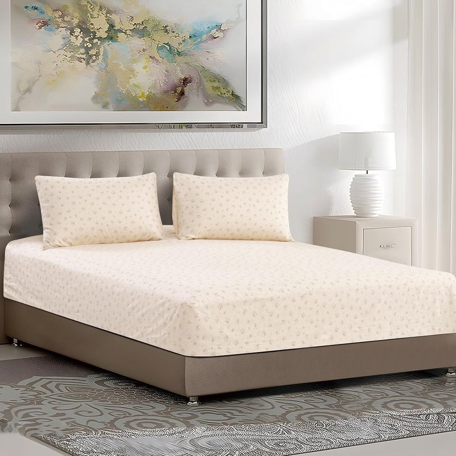 شرشف بازار هوم نيها مشجر قطن نفر ونص 2 قطع - بيج 004