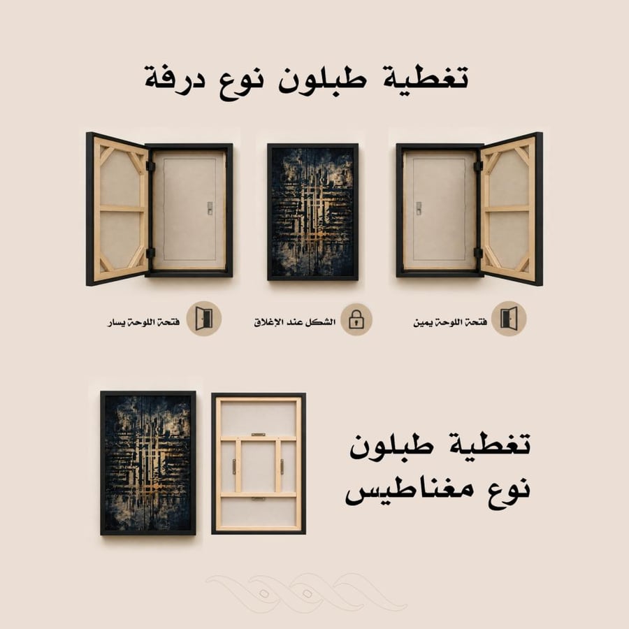 لوحة ثلاثية تجريدية بتكوينات كحلية وبيج بملمس جصي