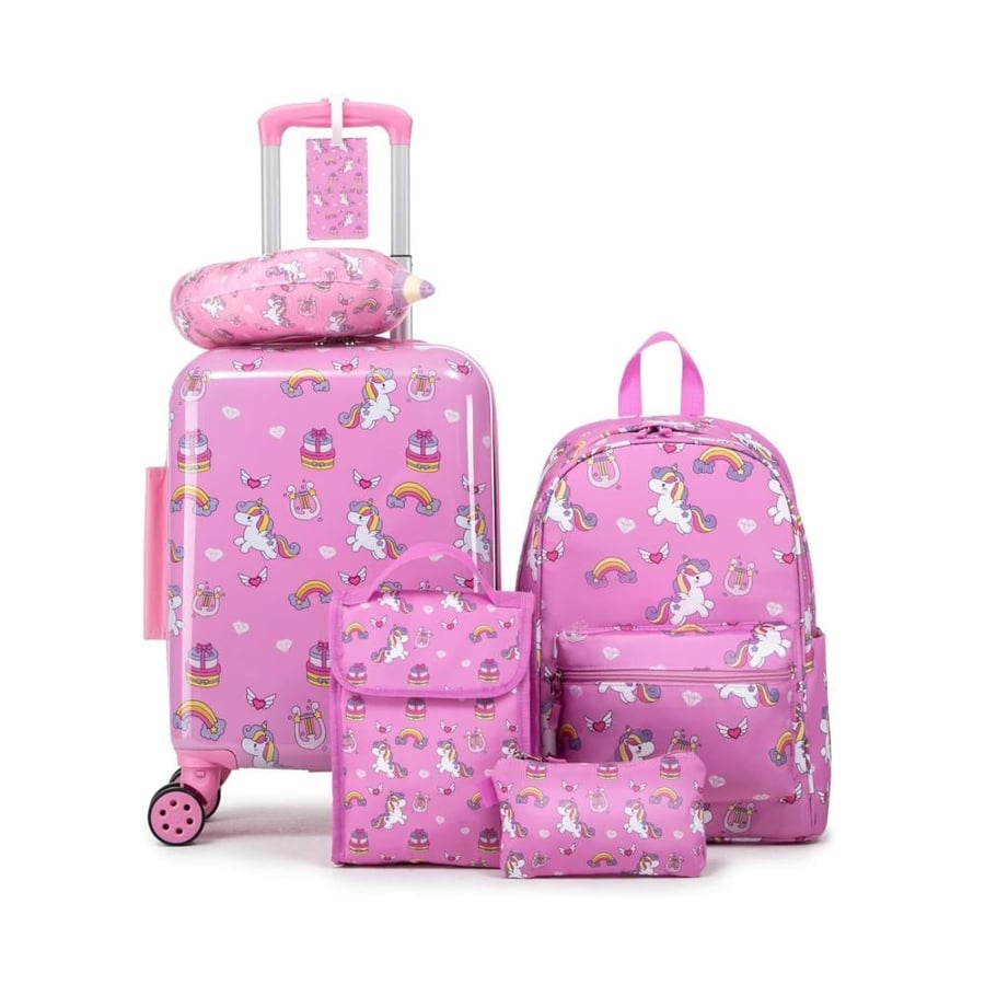 طقم حقائب سفر أطفال 5 قطع بتصميم يونيكورن وقوس قزح - PINK | R-4