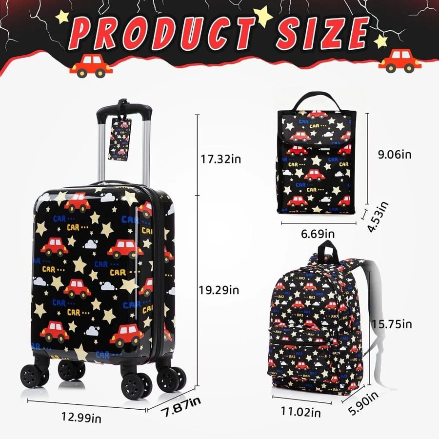 طقم حقائب سفر أطفال 5 قطع بتصميم السيارات والنجوم - BLACK | R-4