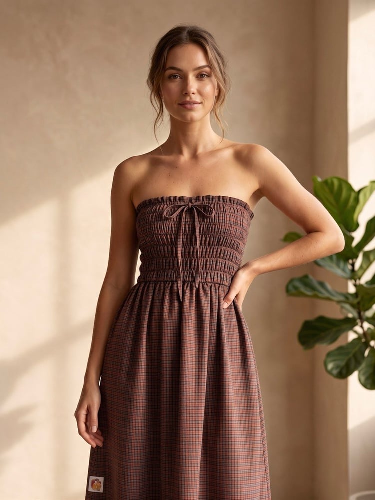 SHIRRED BANDEAU DRESS
