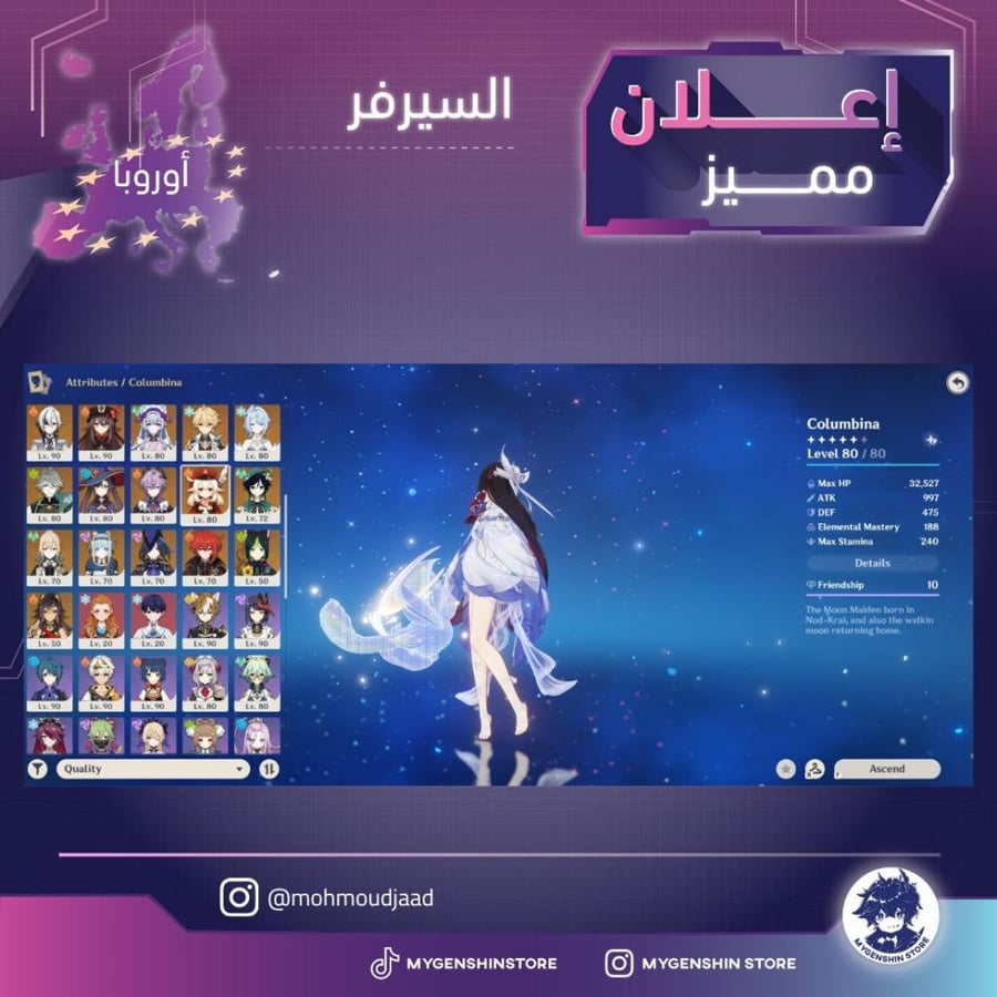 (mohmoudjaad) حساب سيرفر اوروبا لفل 60 يحتوي(42شخصية)