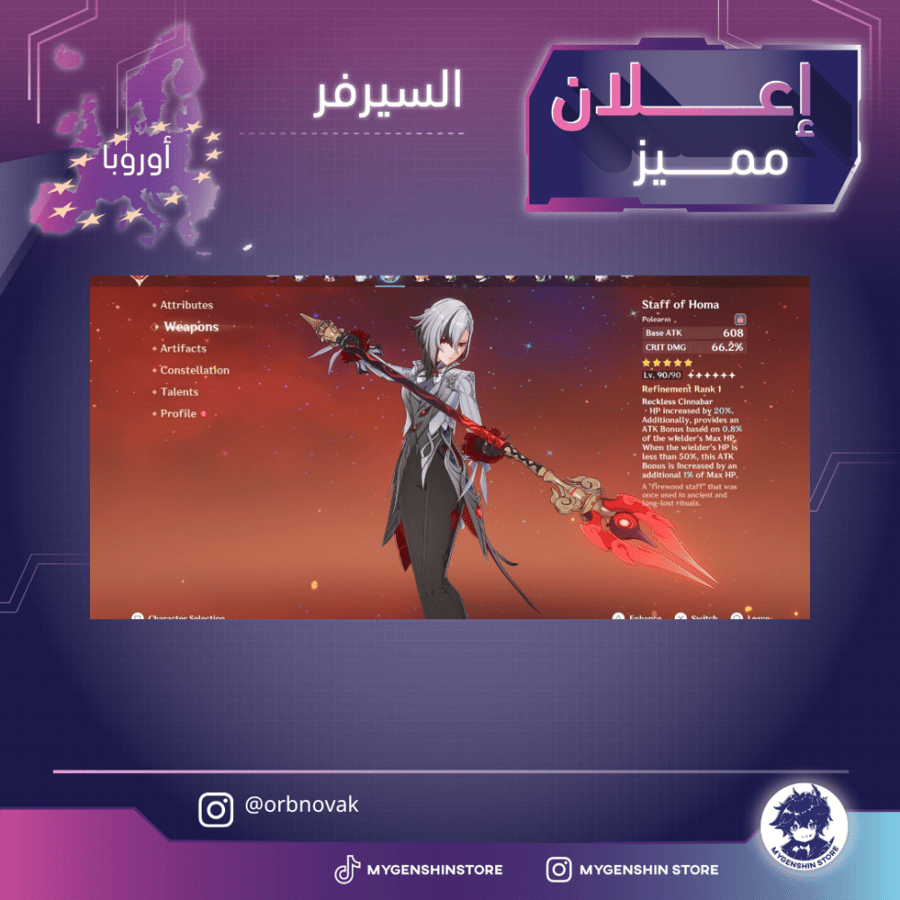 (orbnovak) حساب سيرفر اوروبا لفل 60 يحتوي(30شخصية)