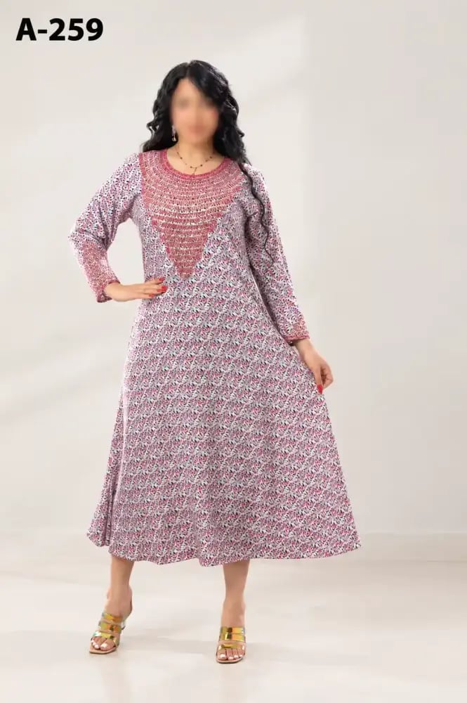 جلابيه مشجره مطرزه كم طويل A-259