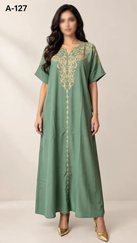 جلابية سادة مطرزة كم قصير A-127