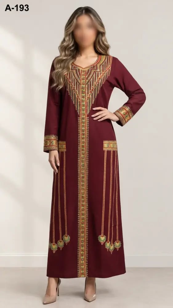 جلابيه ساده مطرزه كم طويل A-193