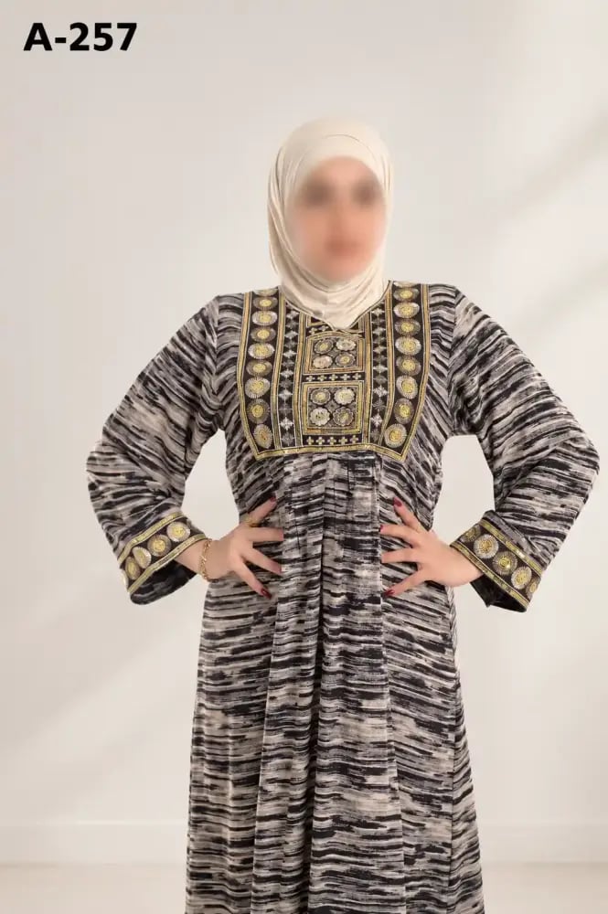 جلابية مشجرة مطرزة كم طويل A-257