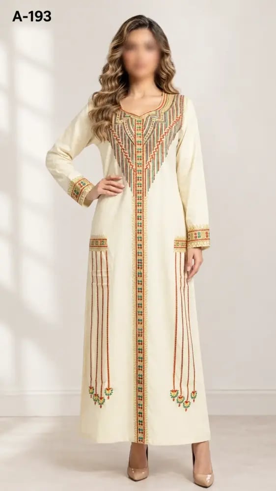 جلابيه ساده مطرزه كم طويل A-193