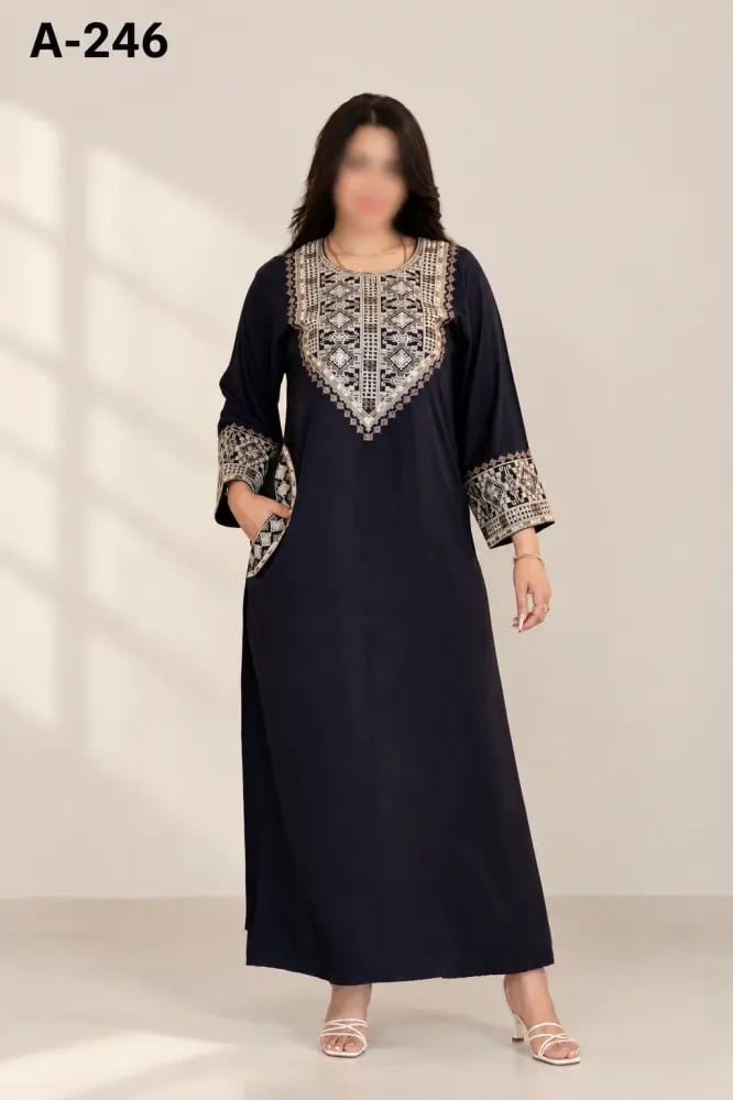 جلابيه ساده مطرزه كم طويل A-246