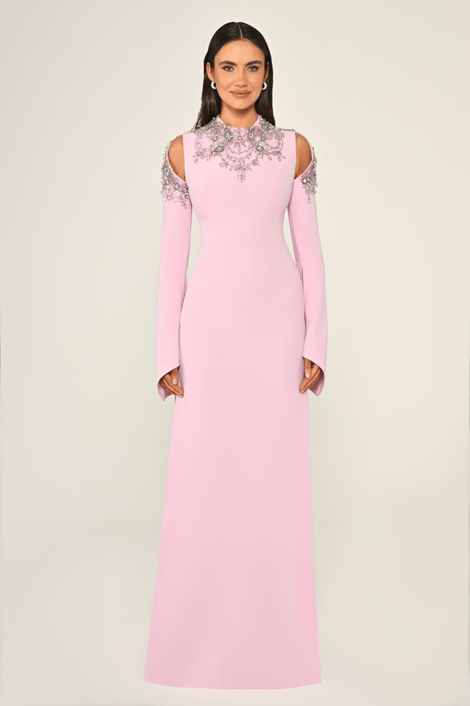 فستان سهرة – ALFABETA – أكمام طويلة – كريب