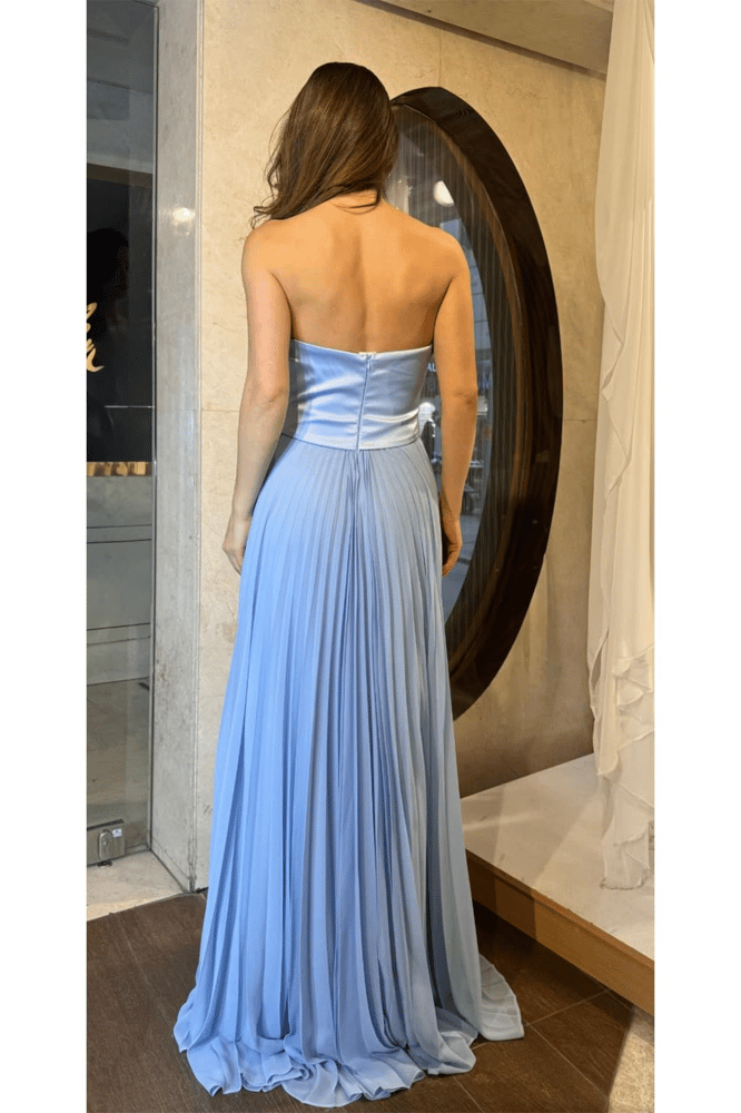 فستان سهرة – springstore – بدون حمالات – ساتان – أزرق – 36-42