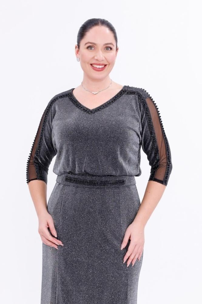 Sparkling evening gown plus sizes - silver - stunning royal look - one piece - BDM Exclusive - Turkish - original