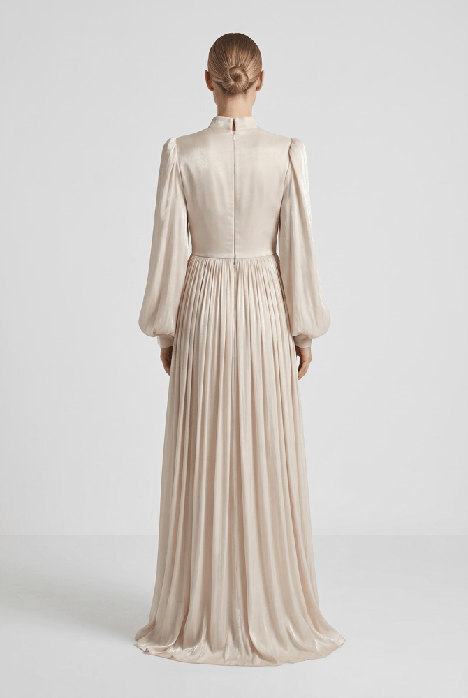 فستان سهرة – springstore – بأكمام طويلة وياقة عالية – شيفون