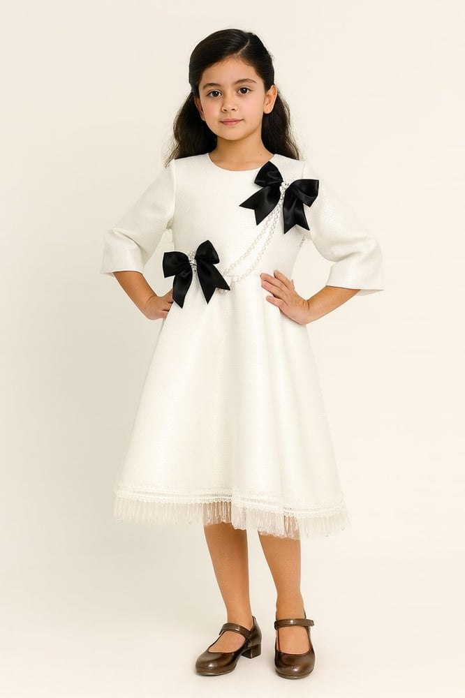 Girls' dress satin and velvet, medium sleeves, lace details - made in Turkey