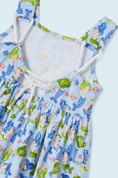 فستان – moonakids – بدون أكمام بطبعة رسومات حوريات البحر – أزرق فاتح –