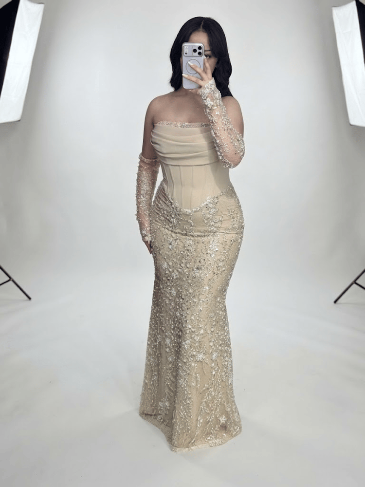 فستان سهرة miracouture بدون حمالات ترتر