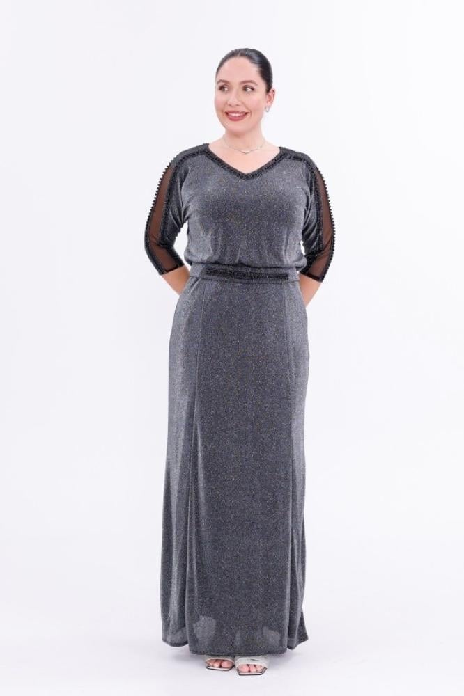 Sparkling evening gown plus sizes - silver - stunning royal look - one piece - BDM Exclusive - Turkish - original