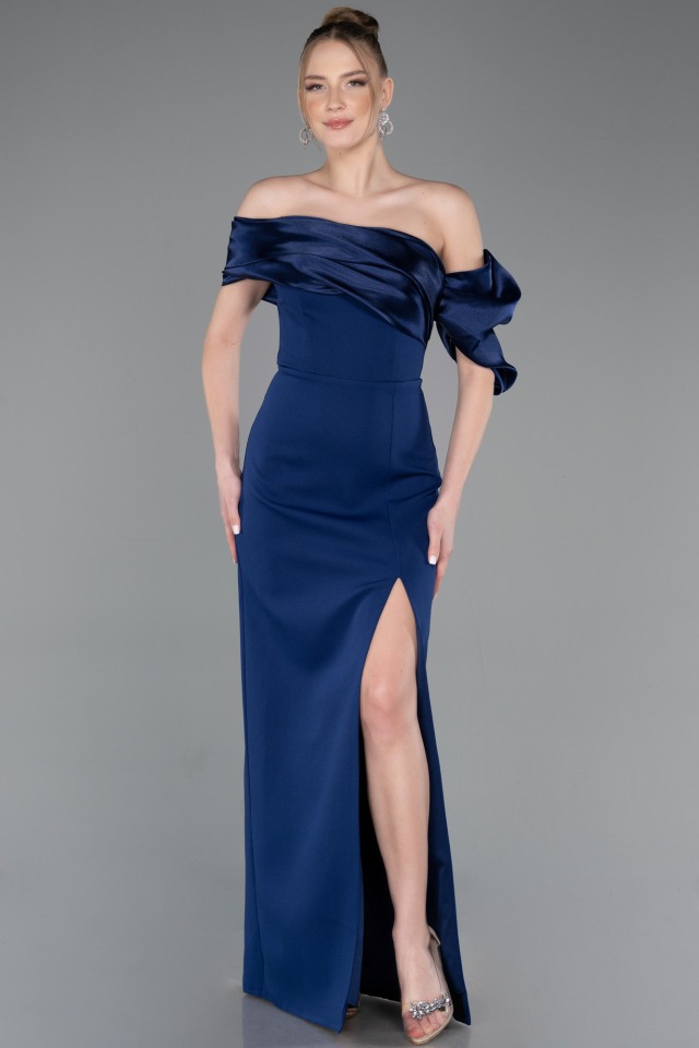 فستان نسائي – Abiyefon – ياقة غير متماثل – كريب – بنفسجي فاتح – صنع في تركيا