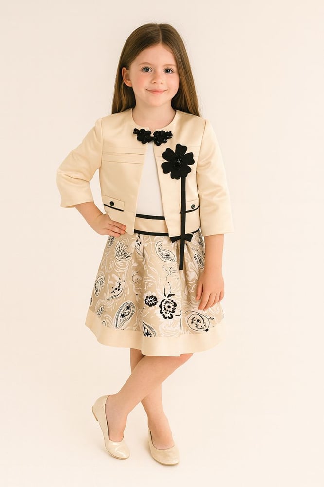 Girls' set 3 pieces jacket and blouse and skirt patterned - made in Turkey