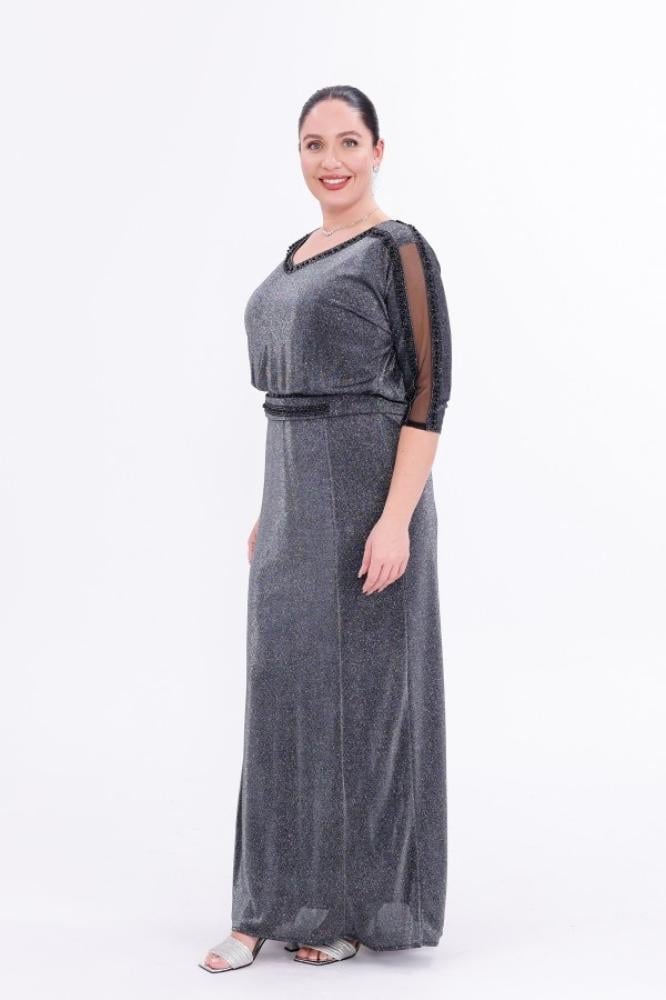 Sparkling evening gown plus sizes - silver - stunning royal look - one piece - BDM Exclusive - Turkish - original