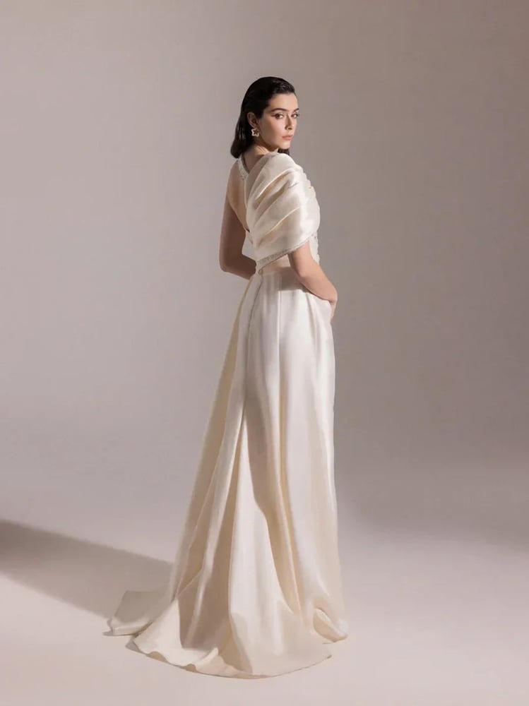 فستان نسائي – KENZEL – طويل كتف واحد ستان مزين بالخرز – من 38 إلى 46 – Made in turkey