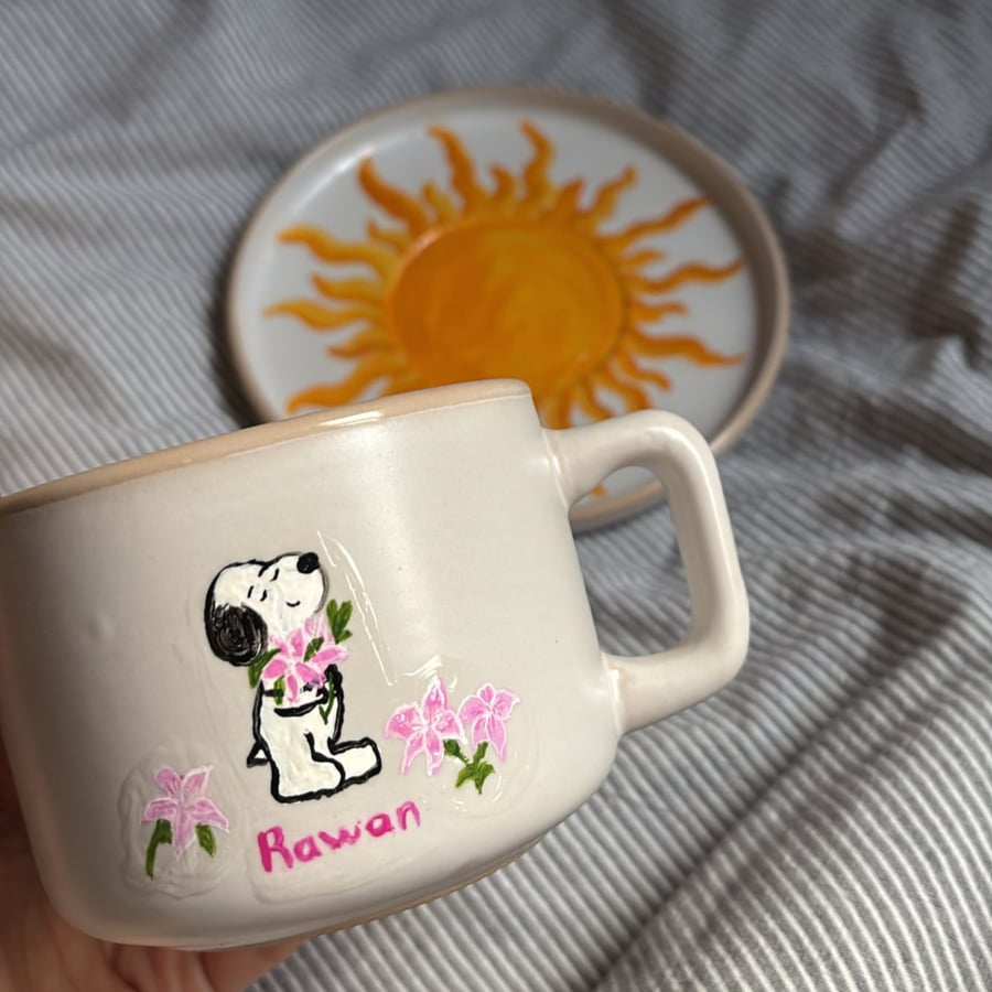 كوب سنوبي مع اسمك و صحن شمس