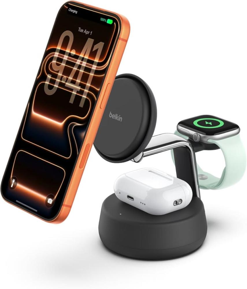 شاحن Belkin BoostCharge 3 في 1 لاسلكي (Qi2) متوافق مع MagSafe