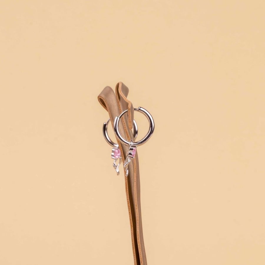 Sterling silver earrings 925 with elegant pink bow design