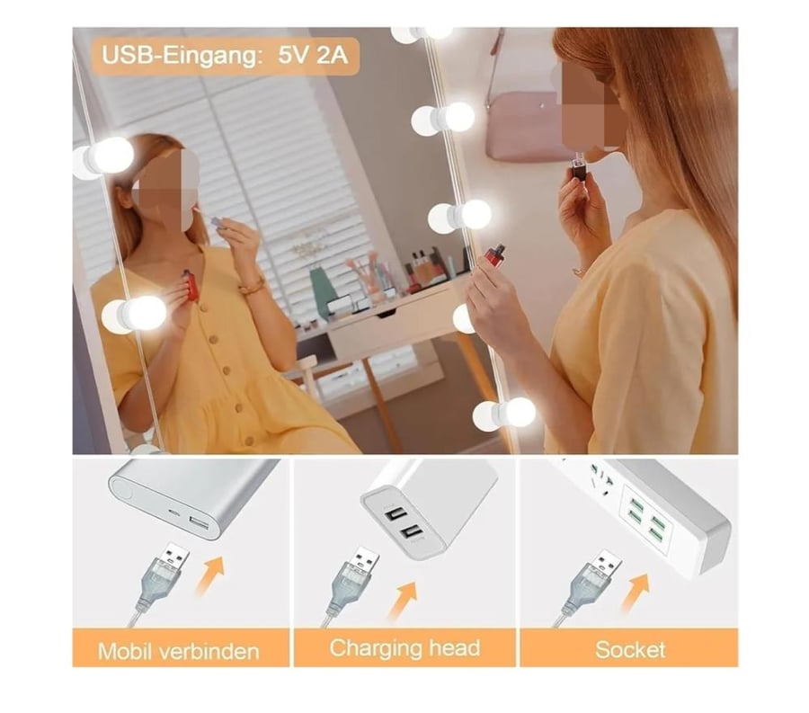 مجموعة مصابيح بتصميم هوليود لطاولة المكياج من بريتموس الوان وسطوع قابلان للتعديل مع 10 LED اضاءة شريطية قابلة للتثبيت التزيين في غرفة الملابس المراة غير متضمنة بلاستيك ألوان متعددة A1