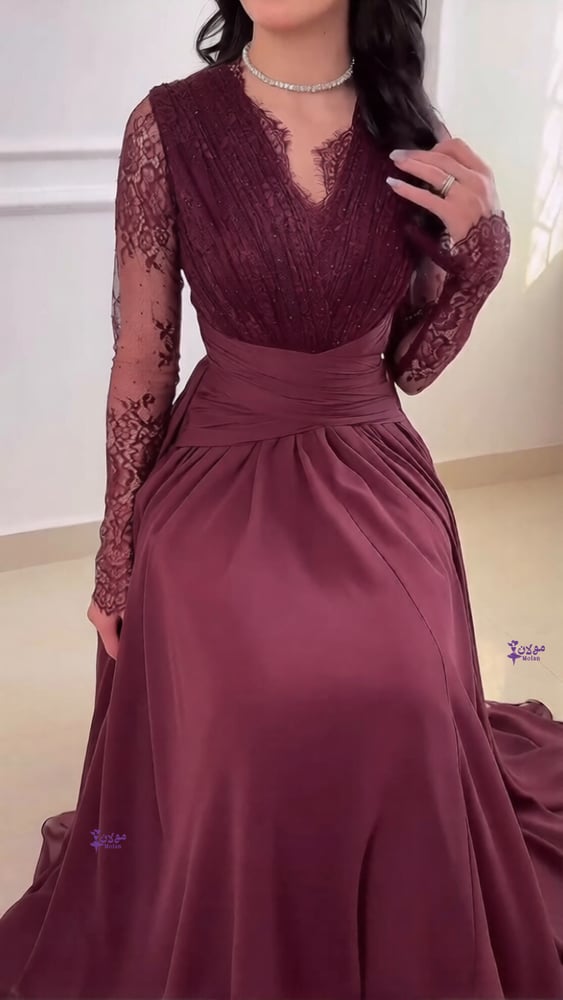 Evening dress "Classic" chiffon and lace - maroon and brown